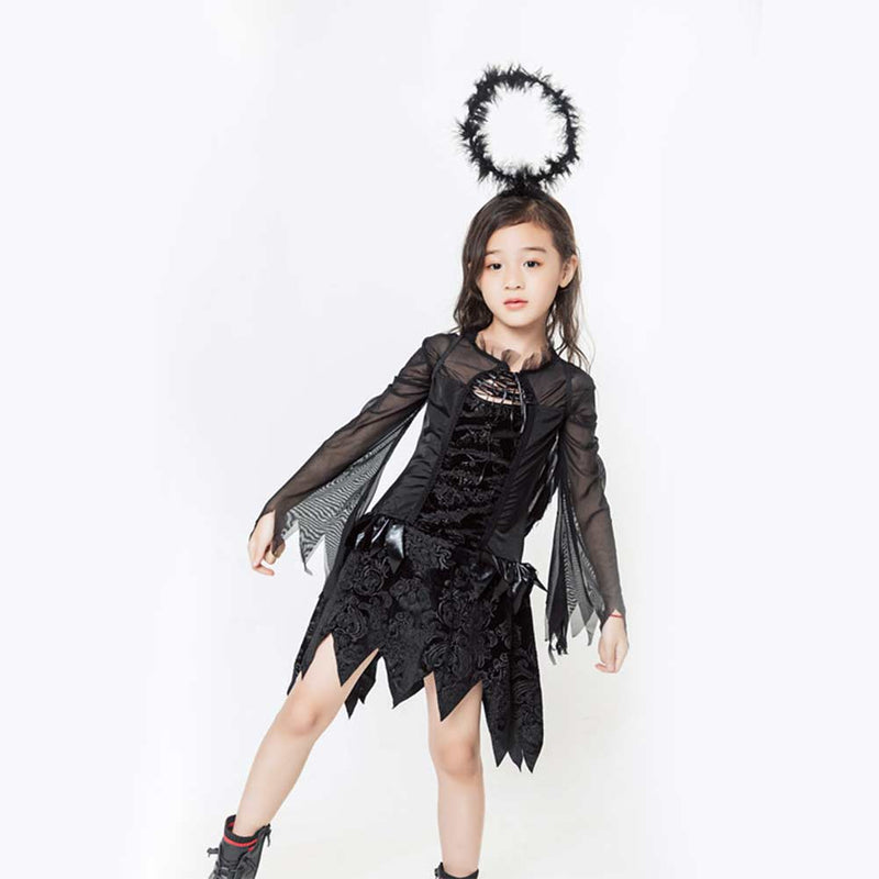 Cosplay Costume Outfits Halloween Carnival Suit Kids Black Angel Horror Witch Devil Vampire