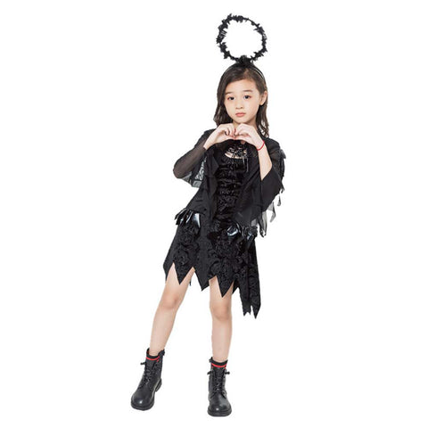 Cosplay Costume Outfits Halloween Carnival Suit Kids Black Angel Horror Witch Devil Vampire