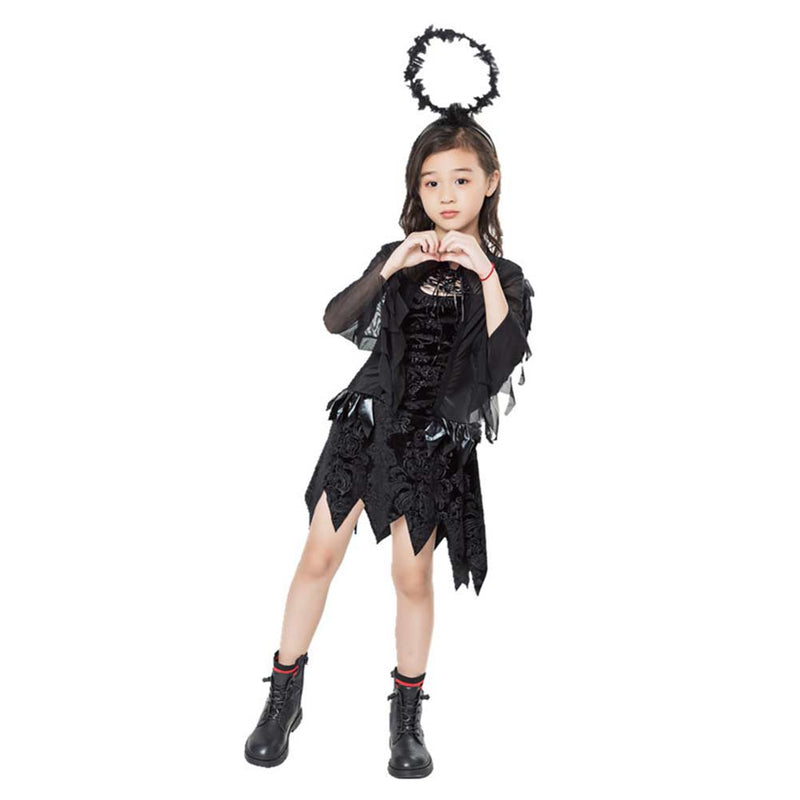 Cosplay Costume Outfits Halloween Carnival Suit Kids Black Angel Horror Witch Devil Vampire