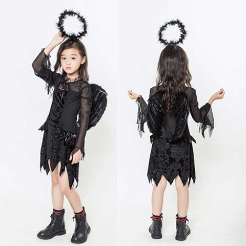 Cosplay Costume Outfits Halloween Carnival Suit Kids Black Angel Horror Witch Devil Vampire