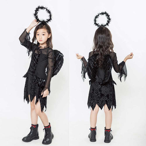 Cosplay Costume Outfits Halloween Carnival Suit Kids Black Angel Horror Witch Devil Vampire