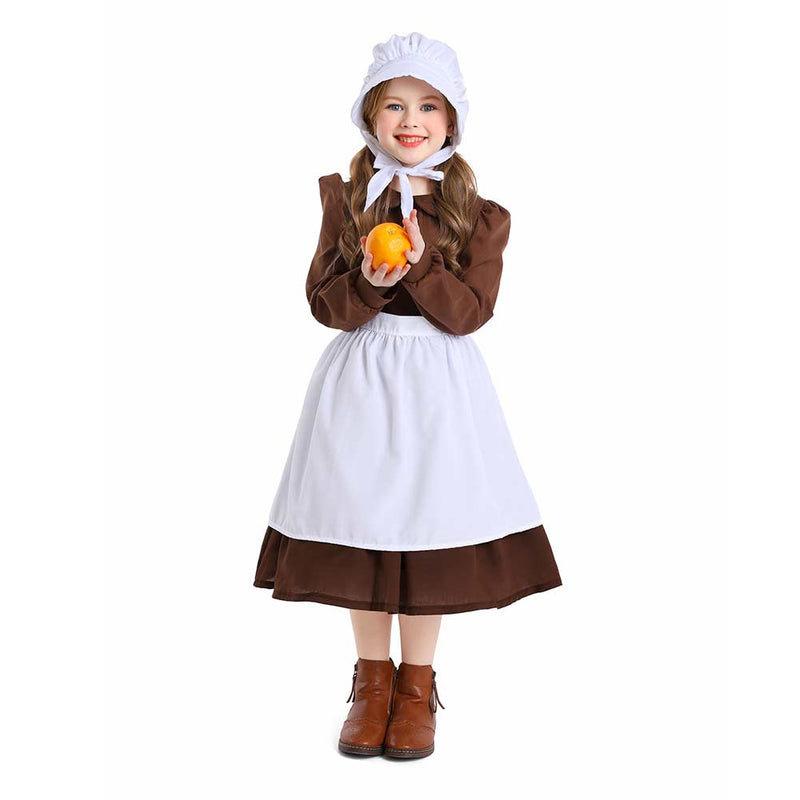 Cosplay Costume Outfits Halloween Carnival Suit Kids Thanksgiving 17th century colonial style pilgrim pastoral maid dress