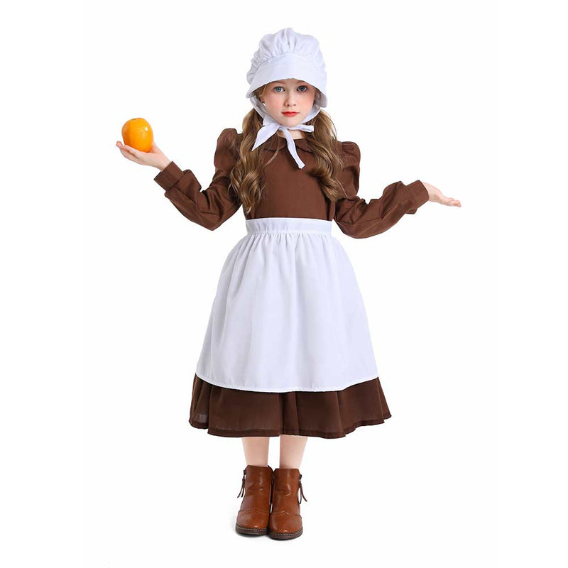 Cosplay Costume Outfits Halloween Carnival Suit Kids Thanksgiving 17th century colonial style pilgrim pastoral maid dress