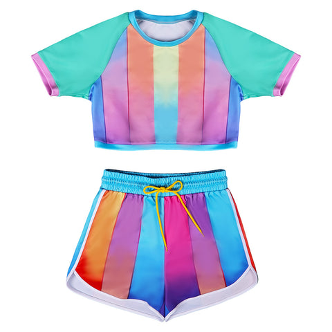 Cosplay Costume Outfits Halloween Carnival Suit Rainbow 2-piec Tracksuits