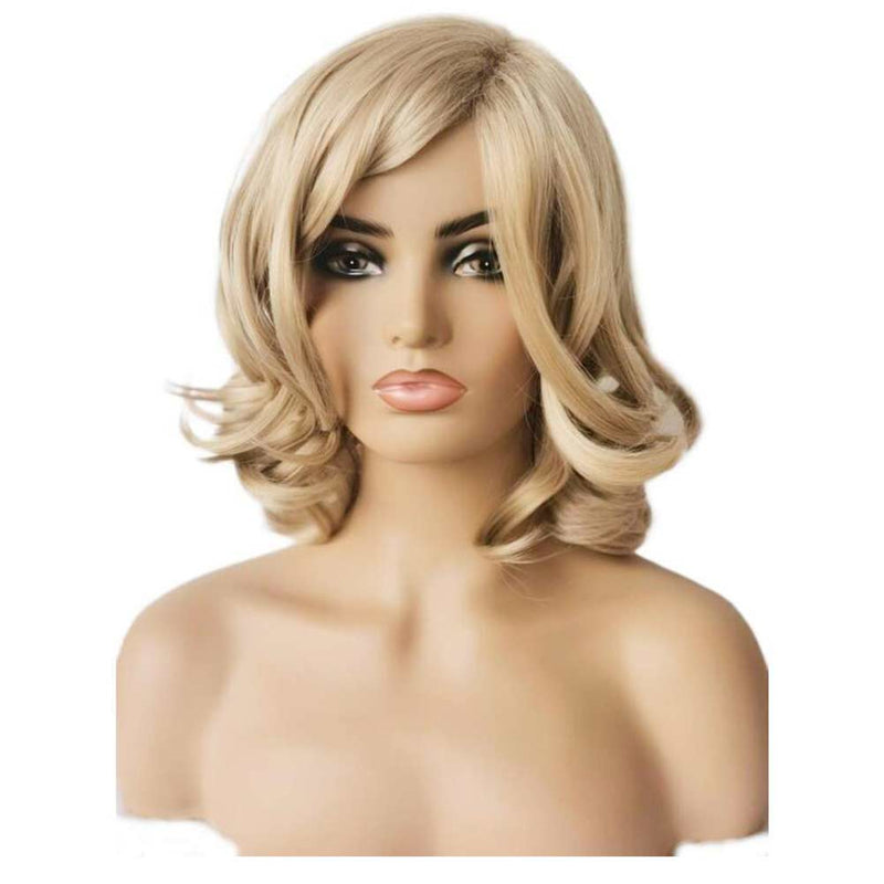 Cosplay Wig Heat Resistant Synthetic Hair Carnival Halloween Party Props Ladies‘ golden shoulder length curly hair wig