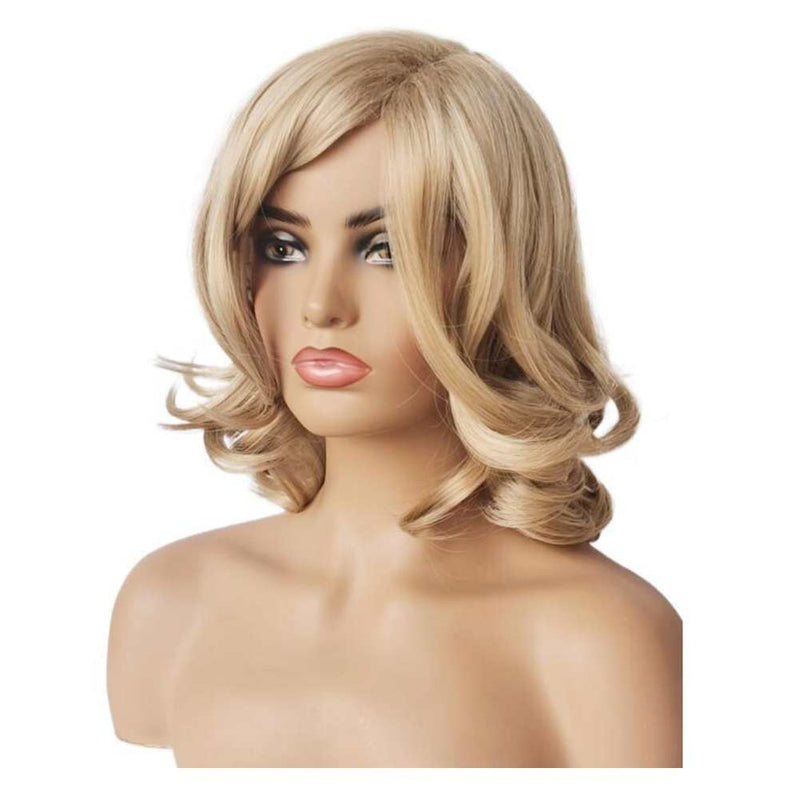 Cosplay Wig Heat Resistant Synthetic Hair Carnival Halloween Party Props Ladies‘ golden shoulder length curly hair wig