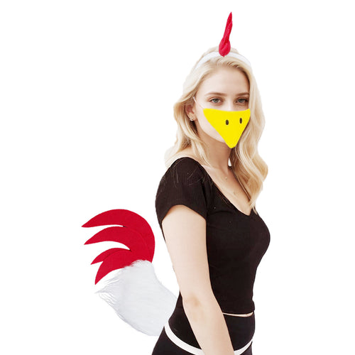 Cyborey White Adult Chicken Costume Feather Tail Costume Pattern and Mask Halloween cos