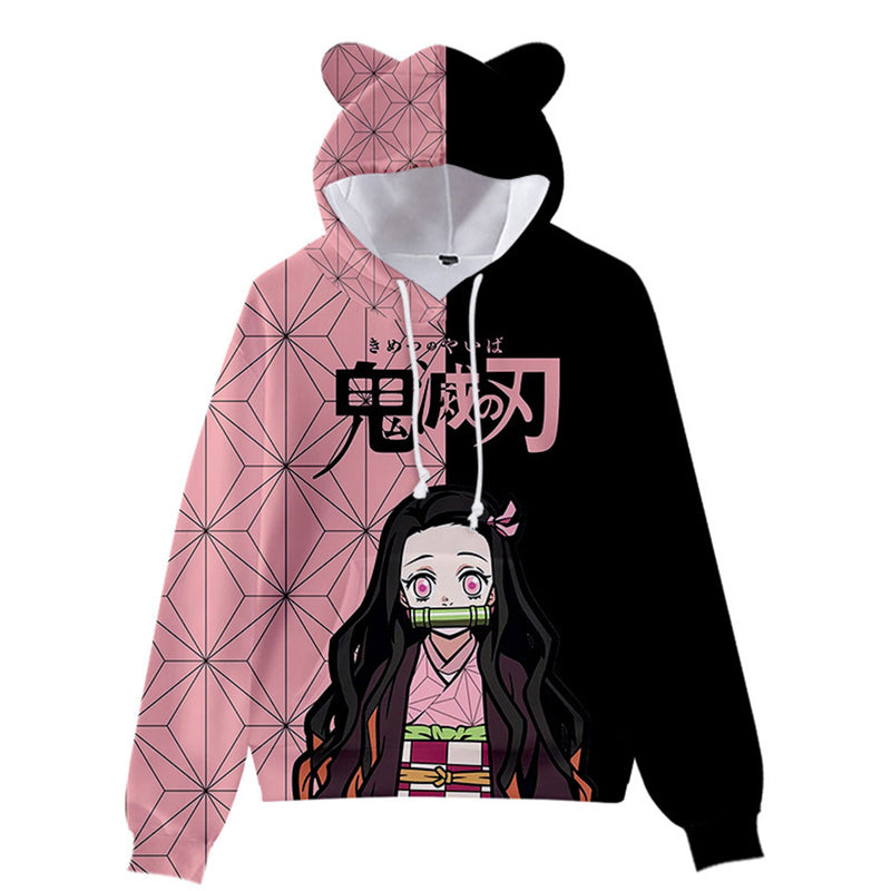 Demon Slayer Kamado Nezuko Cosplay Hoodie with Ear Pullover Sweatshirt Streetwear for Men Women Nezuko Clothes Fantasia Suit