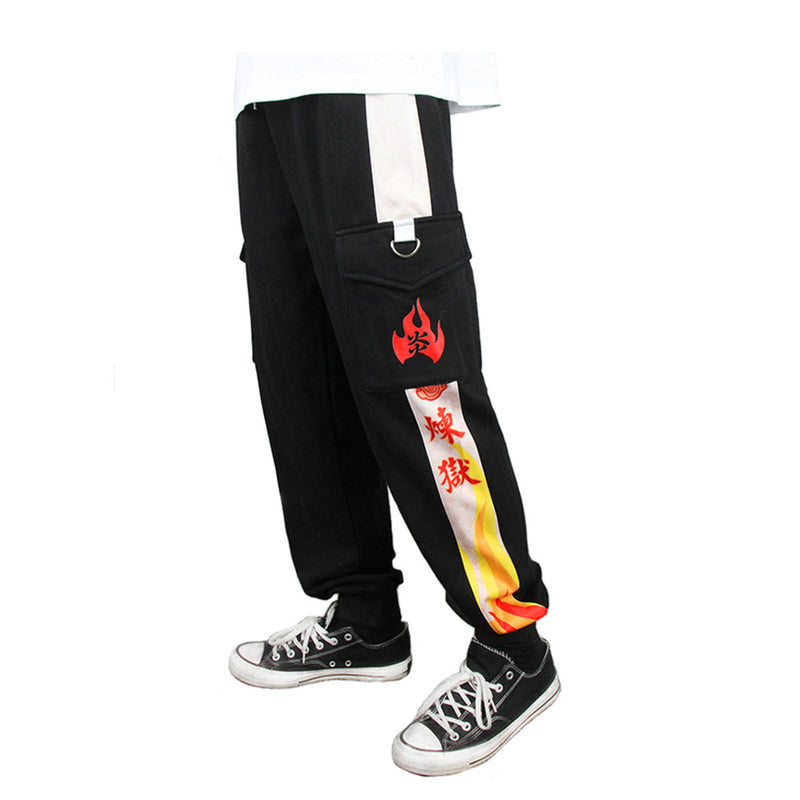 Demon Slayer Rengoku Kyoujurou Cosplay Pants 3D Print Pocket Cargo Casual Loose Trousers Overalls