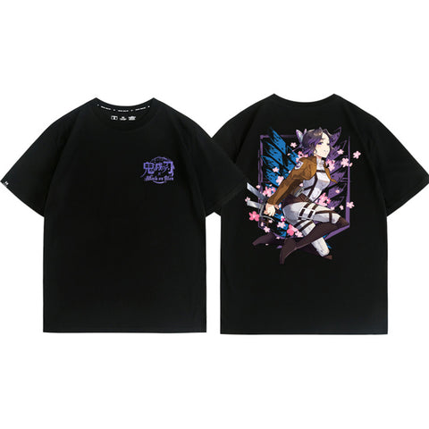 Demon Slayer X Attack on Titan Kochou Shinobu cosplay t shirt Men Women Summer Short Sleeve Shirt