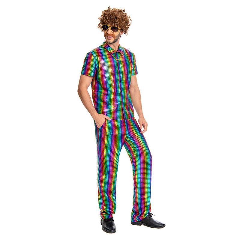 disco 70s men Cosplay Costume Outfits Halloween Carnival Suit