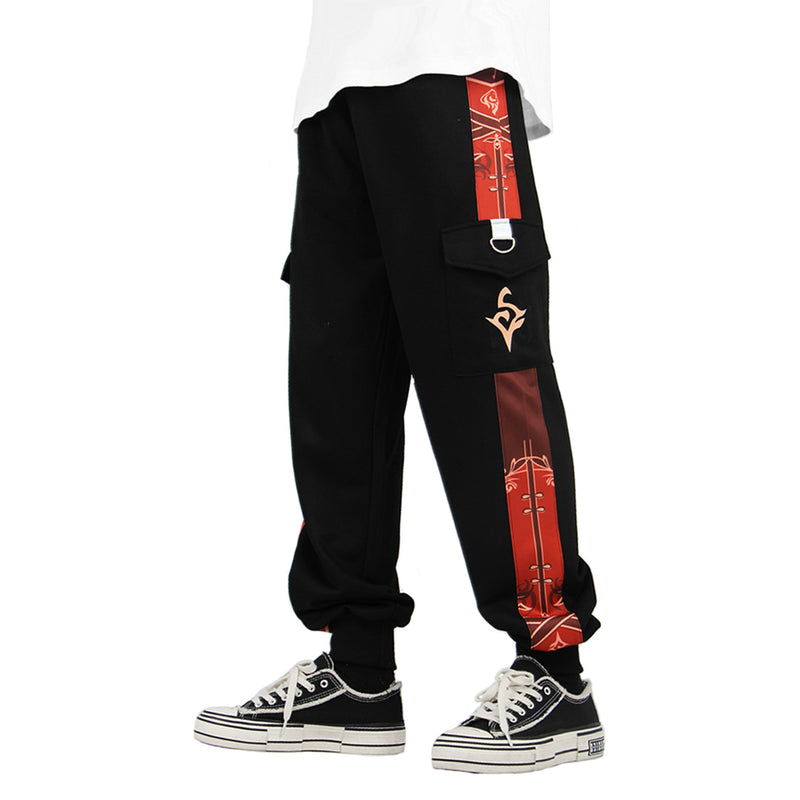 Genshin Impact Hu Tao Cosplay Pants 3D Print Pocket Cargo Casual Loose Trousers Overalls