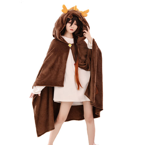 Genshin Impact Zhong  li Cosplay Costume  Air Condition Blankets Hooded Cloak Outfits Halloween Carnival Party Suit