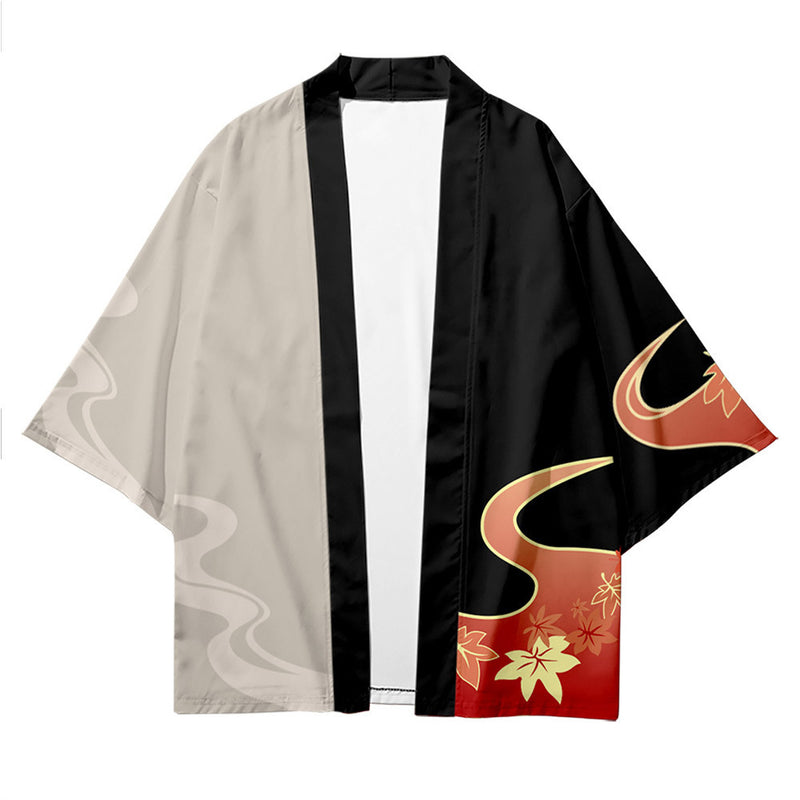 Genshin Unisex Kaedehara Kazuha Kimono Mantelet Coat Cape Jacket Halloween Carnival Cloak Cosplay Costume Schwarz M