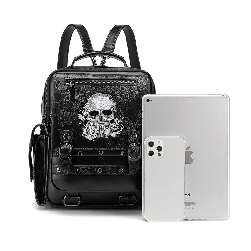 Gothic Large Capacity Women‘s Backpack Skull Head Embroidered Handheld Backpack Computer Bag