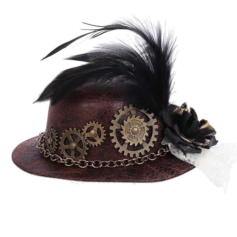 Gothic Punk Gear Feather Mini Hat Halloween Carnival Costume Accessories