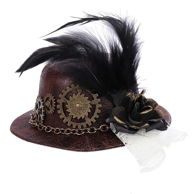 Gothic Punk Gear Feather Mini Hat Halloween Carnival Costume Accessories