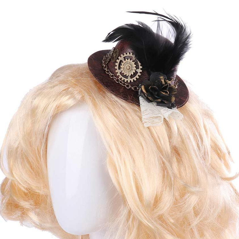 Gothic Punk Gear Feather Mini Hat Halloween Carnival Costume Accessories