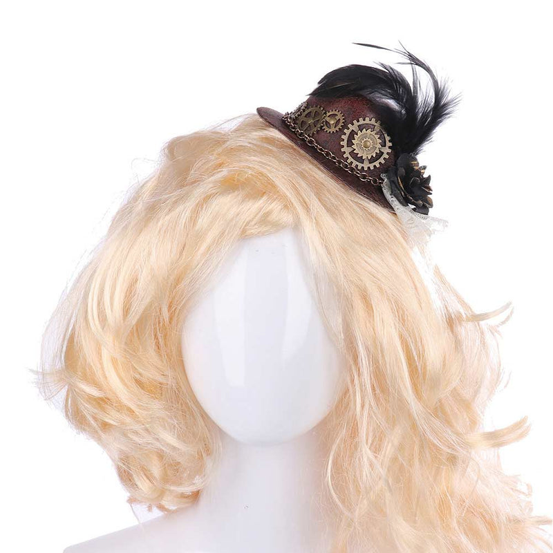 Gothic Punk Gear Feather Mini Hat Halloween Carnival Costume Accessories