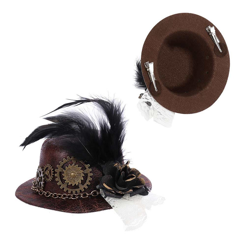 Gothic Punk Gear Feather Mini Hat Halloween Carnival Costume Accessories