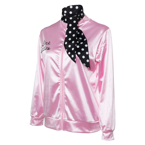 Grease Pink Ladies Cosplay Jacket Kids Children Satin Coat With  Neckscarf Costume Retro Fancy Jacket Halloween Carnival Party Suit
