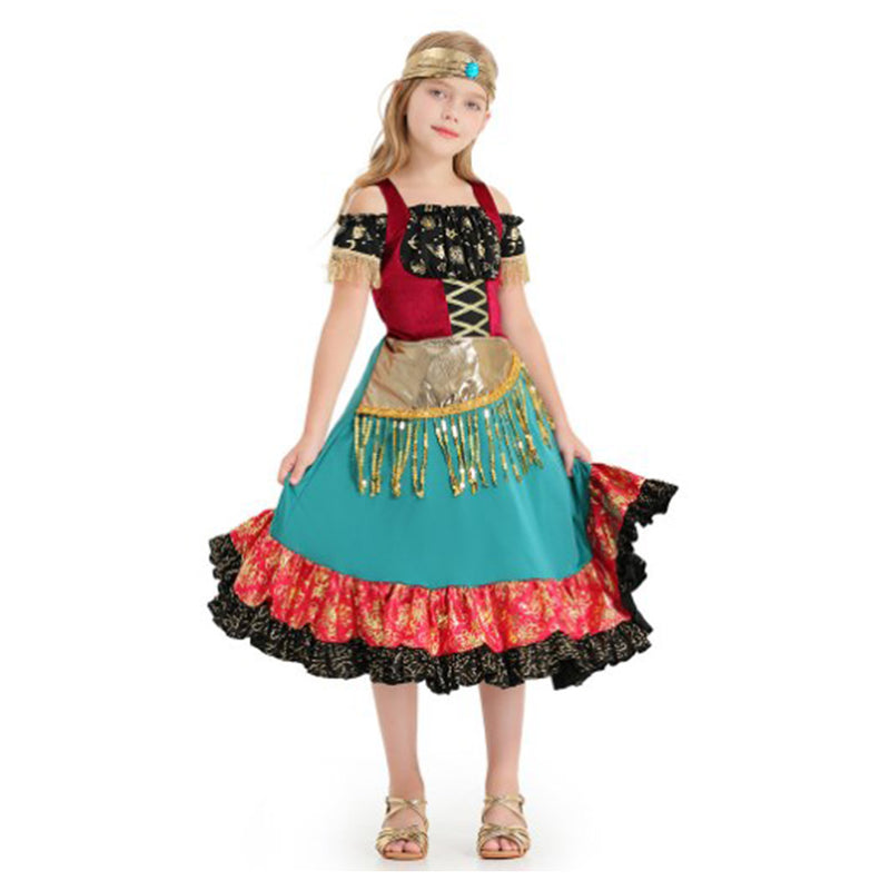 Gypsy girl Bohemia Cosplay Costume Kids Girls Dress Halloween Carnival Party Suit