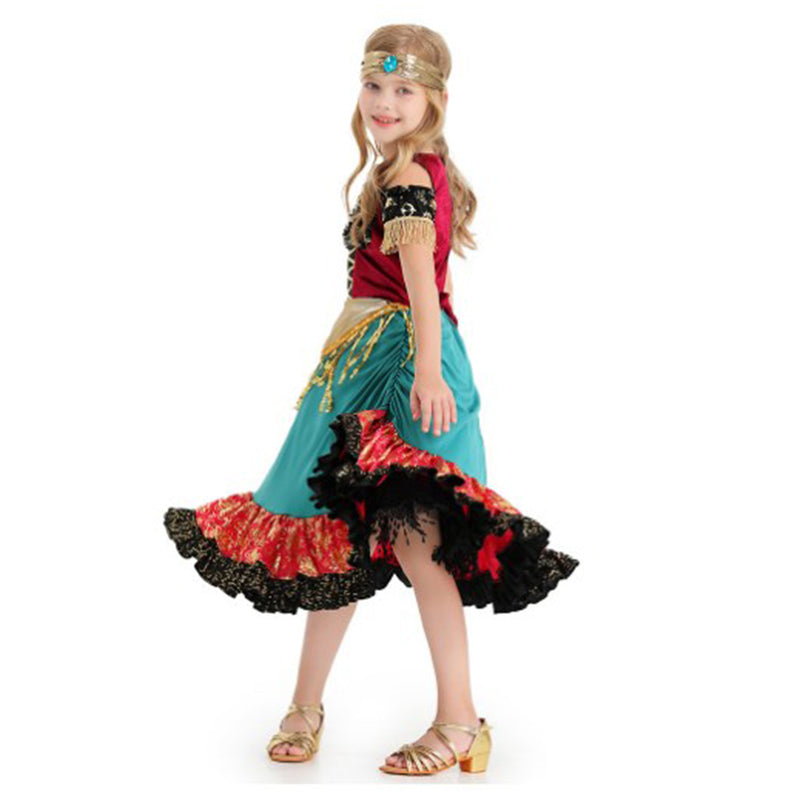 Gypsy girl Bohemia Cosplay Costume Kids Girls Dress Halloween Carnival Party Suit