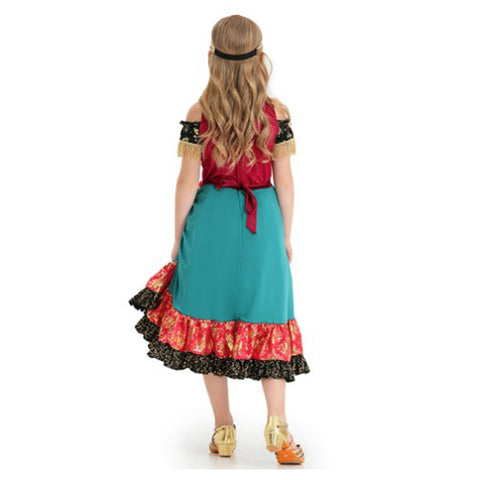 Gypsy girl Bohemia Cosplay Costume Kids Girls Dress Halloween Carnival Party Suit