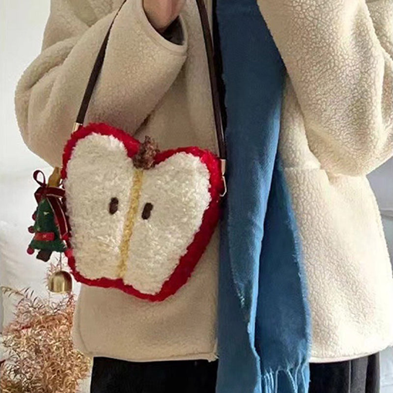 Halloween Carnival Costume Accessories Christmas lamb hair apple handbag plush cute small bag shoulder bag