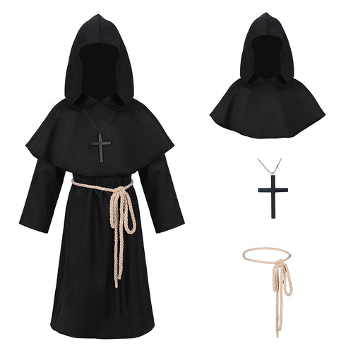 Halloween Children's Black Medieval Renaissance Monks' Clothing Priest Clothing