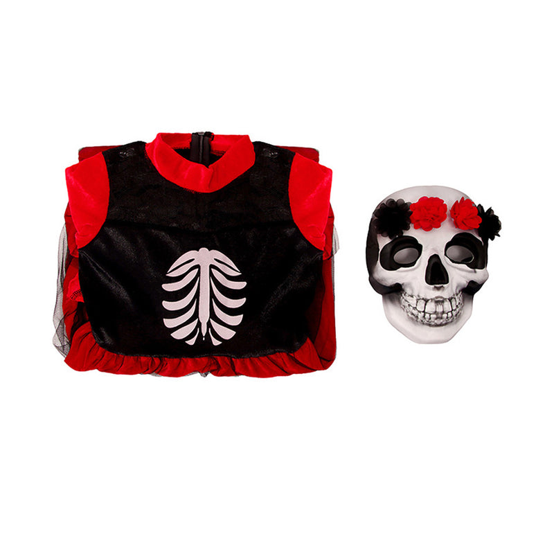 Halloween Day of the Dead Girl Skeleton Mask Children‘s Dress Cosplay Costume Outfits Halloween Carnival Suit