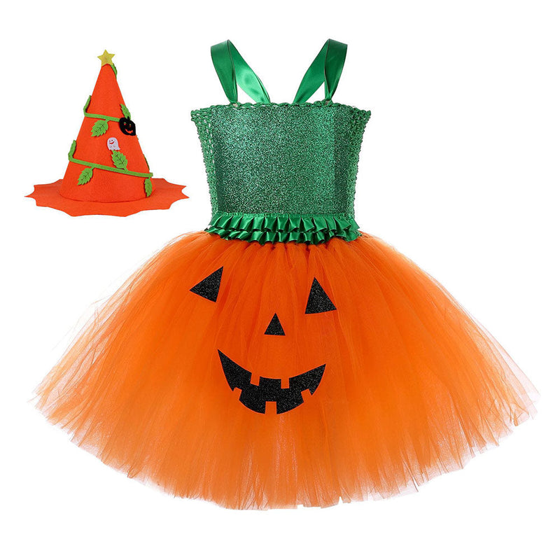 SeeCosplay Halloween Pumpkin Kids Girls Cosplay Dress Halloween Carnival Costume