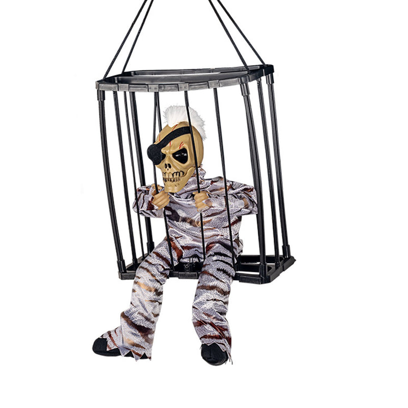 Halloween Skeleton Prisoner Caged Scary Horror Flashing Light Toys Sound Doll Scary Talk Ghost Prisoner Decor House Party Props