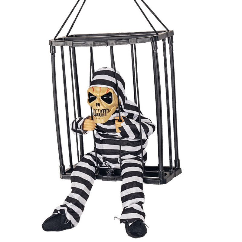 Halloween Skeleton Prisoner Caged Scary Horror Flashing Light Toys Sound Doll Scary Talk Ghost Prisoner Decor House Party Props