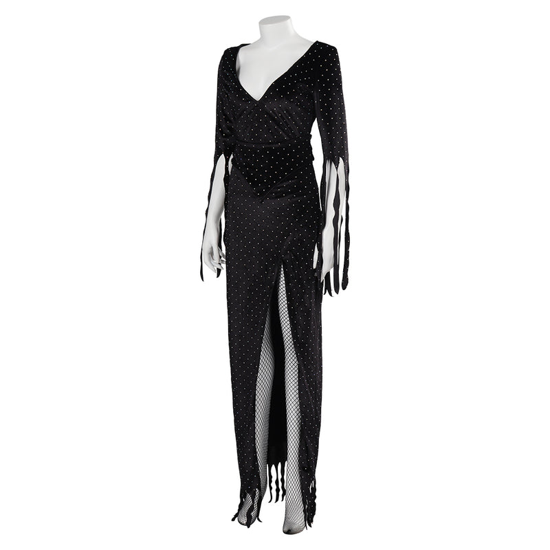 Halloween Vampira Black dress Cosplay Costume Outfits Halloween Carnival Suit Rhinetstone dress The Vampira Show