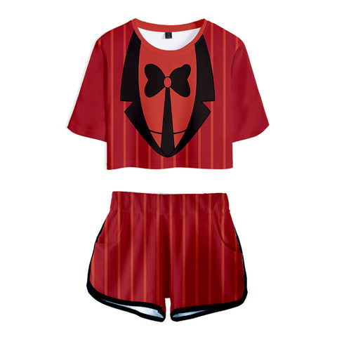 SeeCosplay Hazbin Hotel Alastor Adult T-shirt and Shorts Set Cosplay Costume Outfits Halloween Carnival Suit