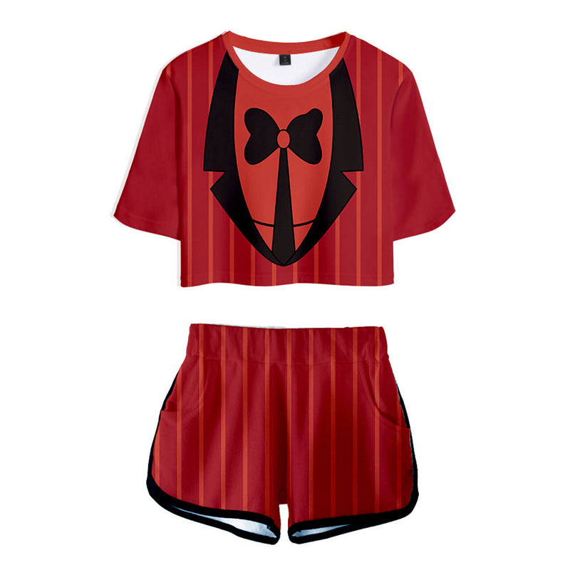 SeeCosplay Hazbin Hotel Alastor Adult T-shirt and Shorts Set Cosplay Costume Outfits Halloween Carnival Suit