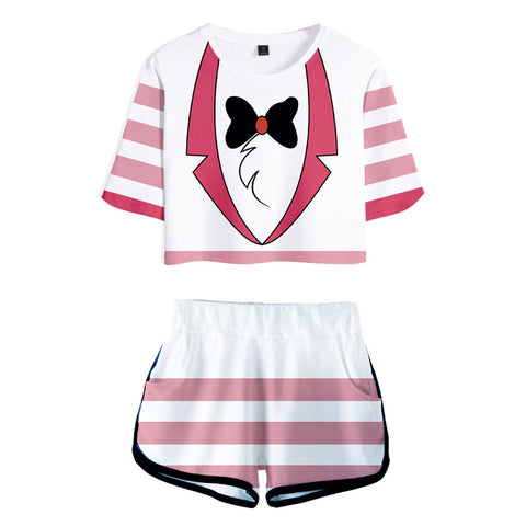 SeeCosplay Hazbin Hotel Angel Dust Adult T-shirt and Shorts Set Cosplay Costume Outfits Halloween Carnival Suit