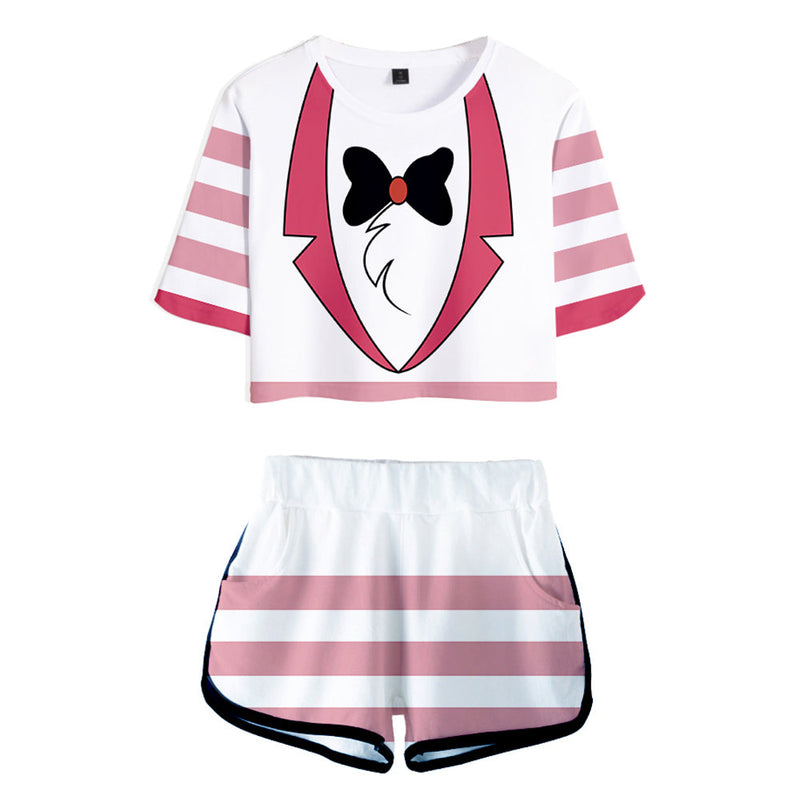 SeeCosplay Hazbin Hotel Angel Dust Adult T-shirt and Shorts Set Cosplay Costume Outfits Halloween Carnival Suit