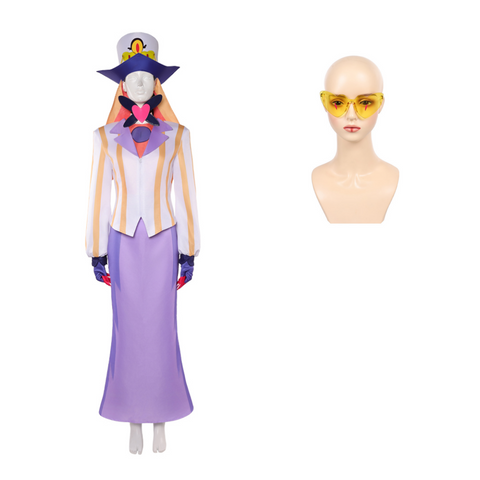 Hazbin Hotel Sir Pentious Yellow-White Top Purple Skirt Cosplay Costume For Adult Man Halloween Costume
