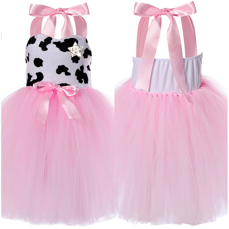 Hinevey Pink Cow Pattern Tutu Dress with Pink Hat Cute Sleeveless Princess Tulle Dress for Girls Sum