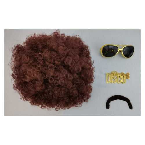 Hippie Rock Wig Necklace Beard Glasses Set Halloween Carnival Costume Accessories