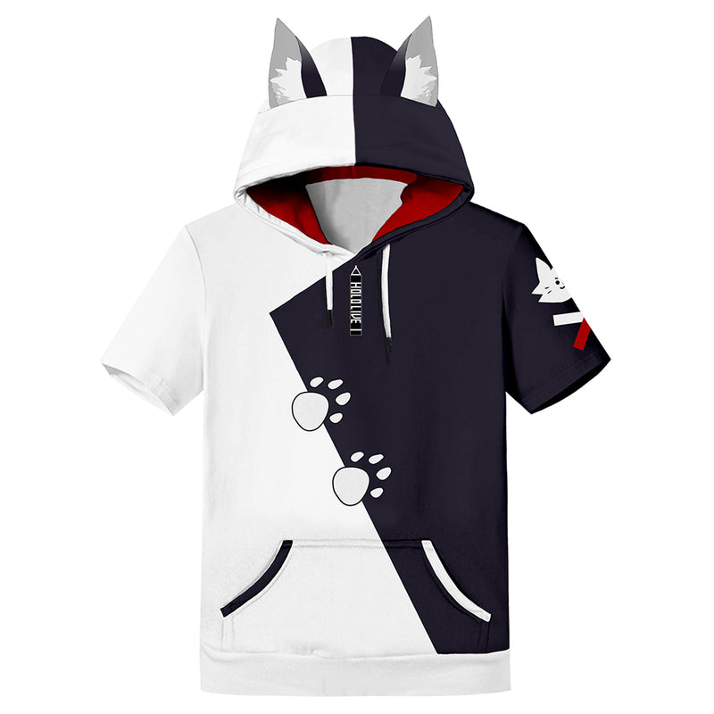 Hololive  VTuber Ookami Mio Cosplay T-shirt 3D Printed Hooded  Tee  Short Sleeve Hoodie Pullover