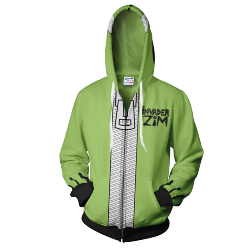 Invader ZIM Cosplay Printed Zipper Costume Coat Hoodie Jacket Sweatshirt 