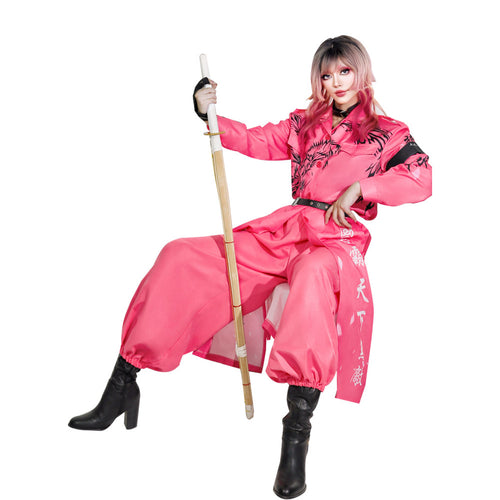 Japanese Bosozoku Kimono Cosplay Costume Pink Coat Pants Outfits Halloween Carnival Suit