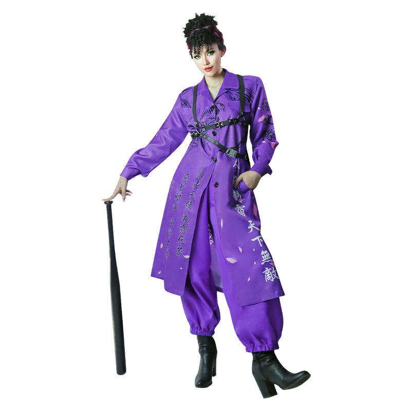 Japanese Bosozoku Kimono Cosplay Costume Purple Coat Pants Outfits Halloween Carnival Suit