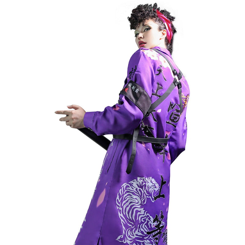 Japanese Bosozoku Kimono Cosplay Costume Purple Coat Pants Outfits Halloween Carnival Suit