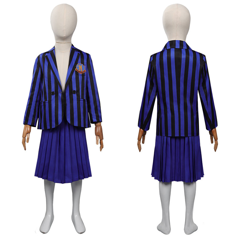 Kid Girls Wednesday Addams Wednesday Cosplay Costume Blue School Uniform Skirt Outfits Halloween Carnival Party Suit