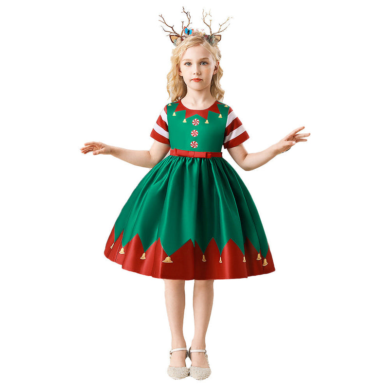 SeeCosplay Kids Children Christmas Elf Green Dress Outfits Christmas Carnival Suit Cosplay Costume