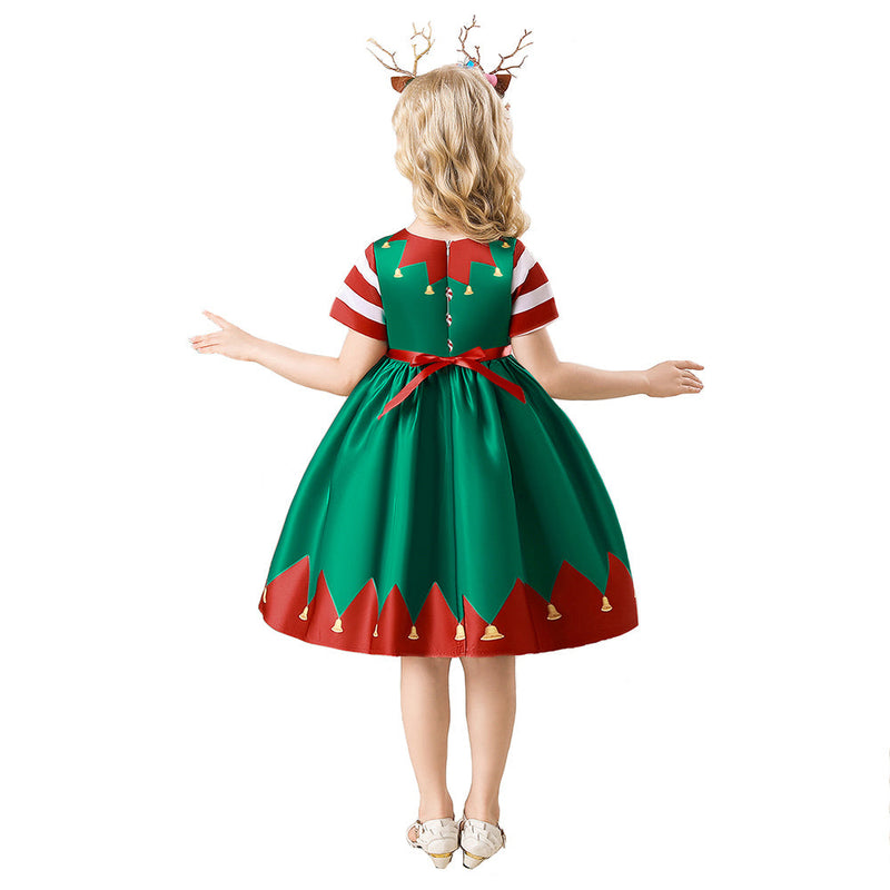 SeeCosplay Kids Children Christmas Elf Green Dress Outfits Christmas Carnival Suit Cosplay Costume GirlKidsCostume